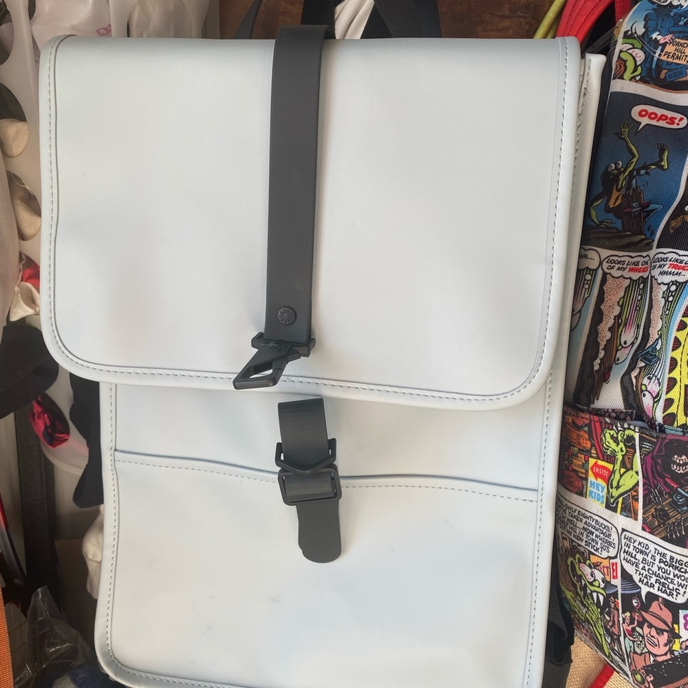 Rains Waterproof Grey Backpack with Black Straps